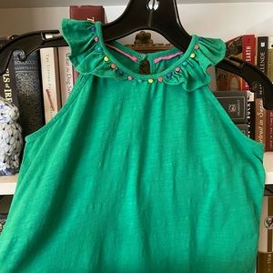 Mini Boden Kelly Green Pom Pom Sleeveless Top 8-9 Yrs